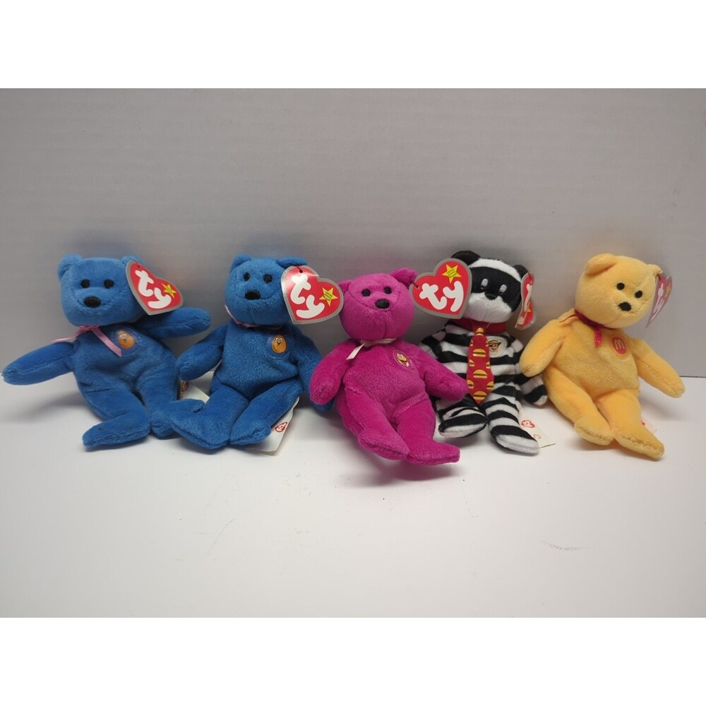 Beanie Baby Bears 2004 25th Anniversary McDonald's Lot of 5 Burger, Hamburglar
